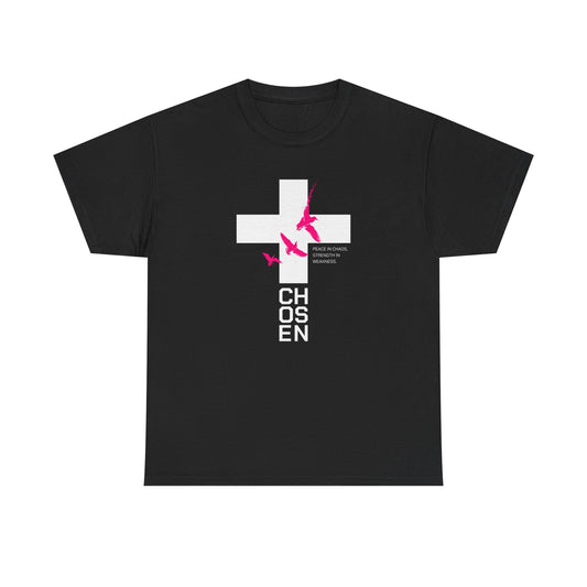 Chosen Cross T-Shirt — Bold Faith Graphic Tee with Pink Birds