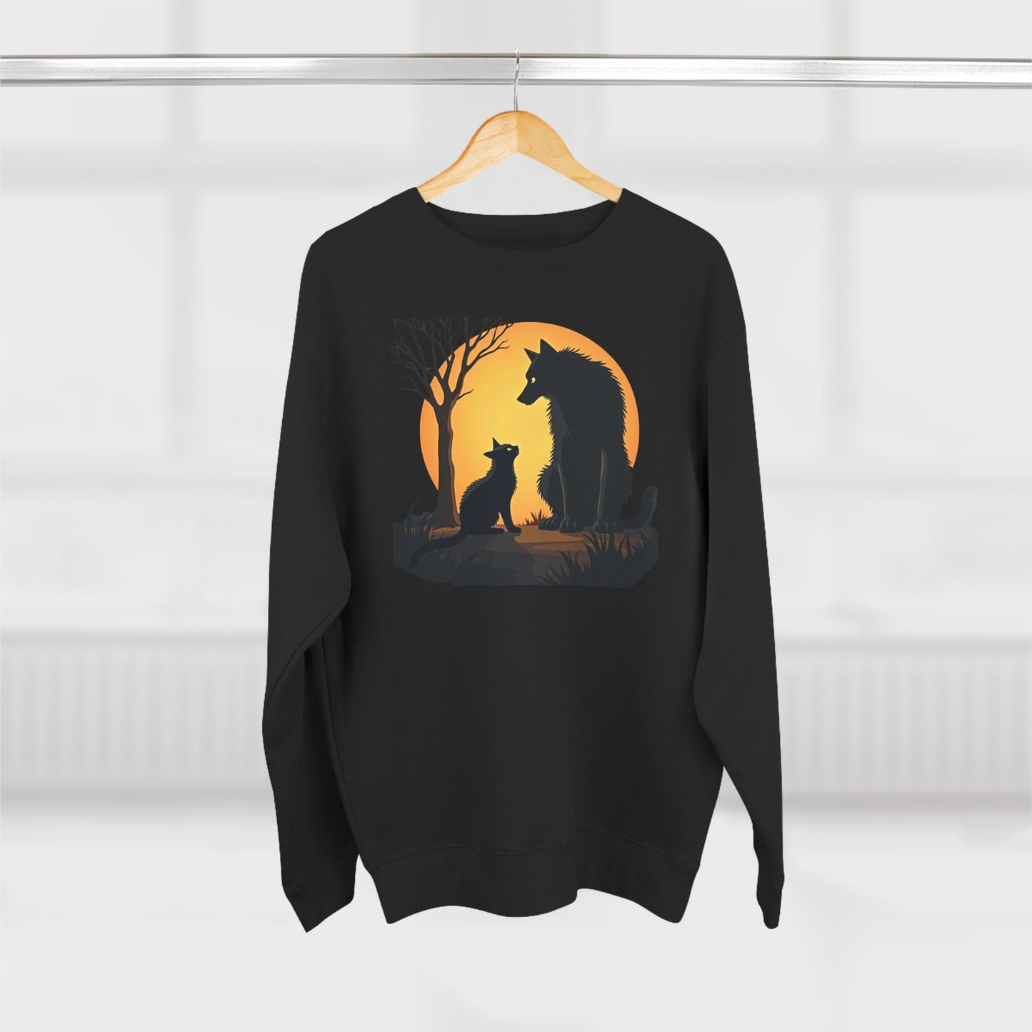Wolf and Cat Sunset Crewneck Sweatshirt