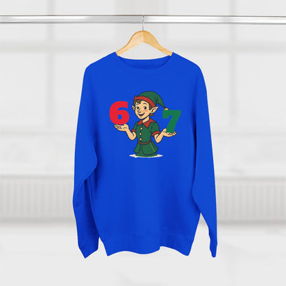Elf Juggler six-seven  — Cute Holiday Elf Holding 6 & 7 Christmas Crewneck