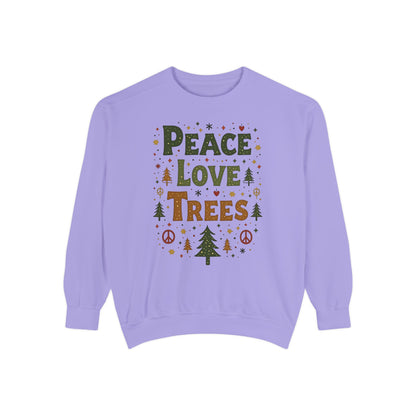 Peace Love Trees Sweatshirt — Eco Holiday Tree Graphic Sweatshirt