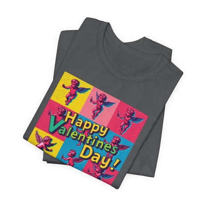 Valentine's Day Pop Art Tee — "Happy Valentine's Day!" Cupid Graphic Shirt