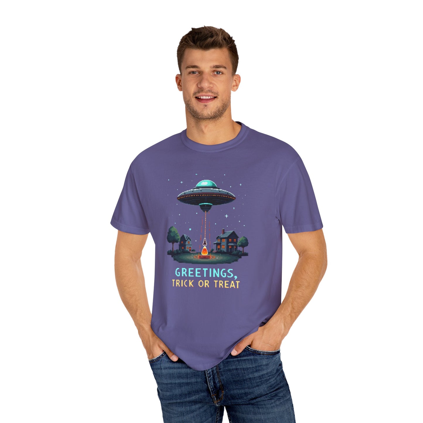 Halloween Alien Greetings T-Shirt, Unisex T-Shirt, Funny Halloween Tee, Trick or Treat Shirt, Spooky Season Apparel, Gift for [...]