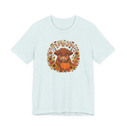 "It’s Fall Y’all" Pumpkin Highland Cow T‑Shirt — Autumn Sunflower Graphic Tee