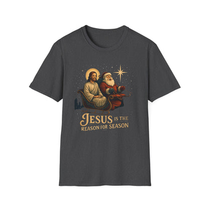 Jesus Is the Reason Of the Season T-Shirt — Vintage Nativity & Santa Christmas Tee