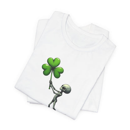 Alien Holding Clover T-Shirt — Cute St. Patrick’s Day Graphic Tee