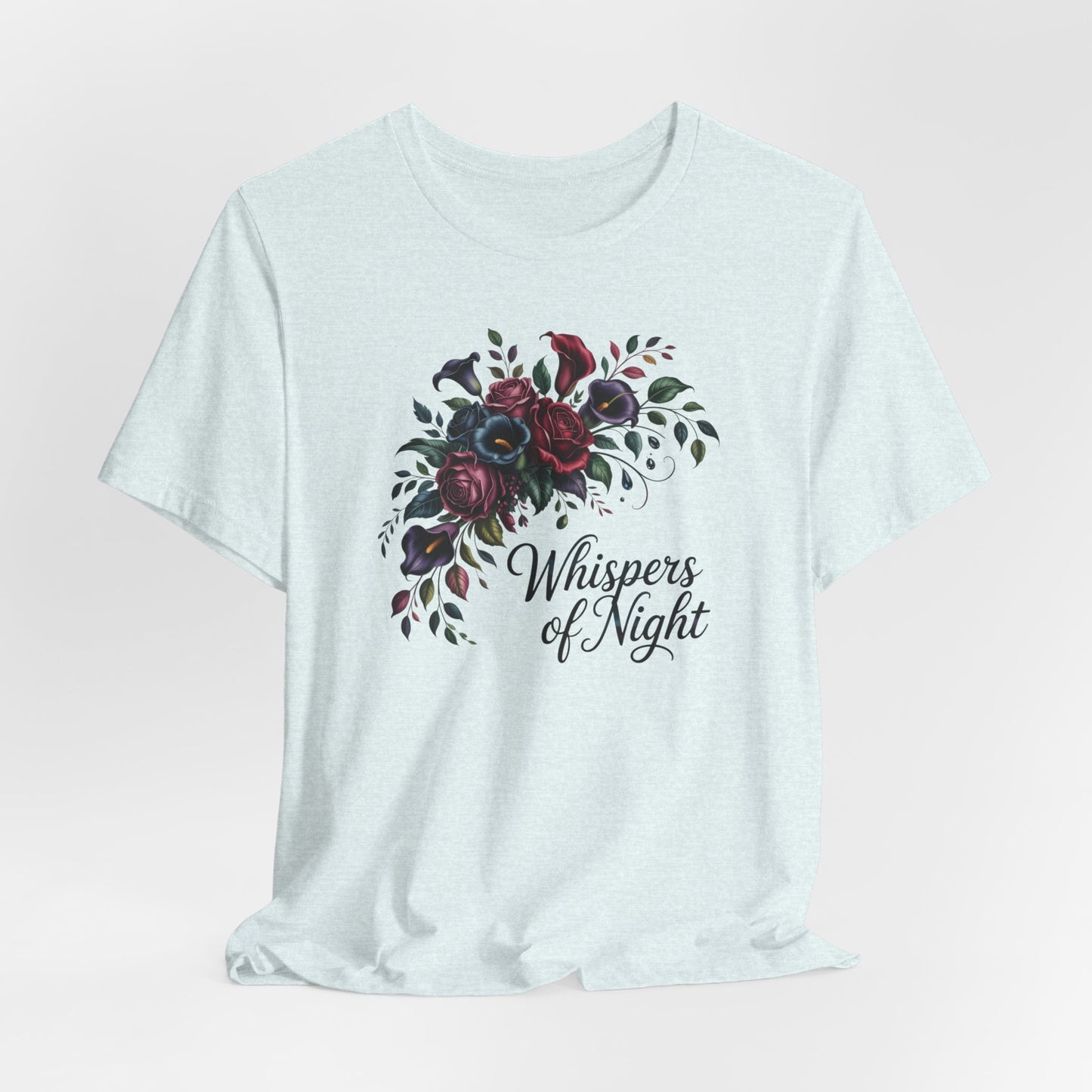 Whispers of Night Floral Tee — Dark Rose Bouquet Graphic T-Shirt