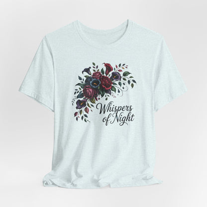 Whispers of Night Floral Tee — Dark Rose Bouquet Graphic T-Shirt