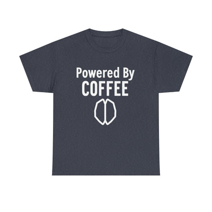 Powered By Coffee Unisex Heavy Cotton Tee, Funny Coffee Lover Shirt, Gift for Barista, Casual Wear, Perfect for Birthdays, Everyday Use - Psychonaut Swag