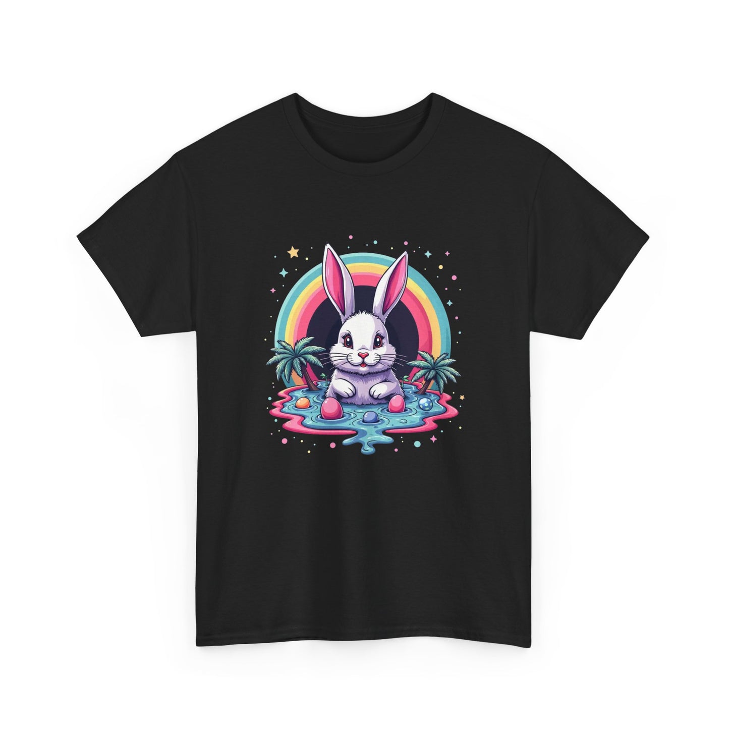 Cute Neon Bunny T-Shirt — Retro Rainbow Rabbit Graphic Tee