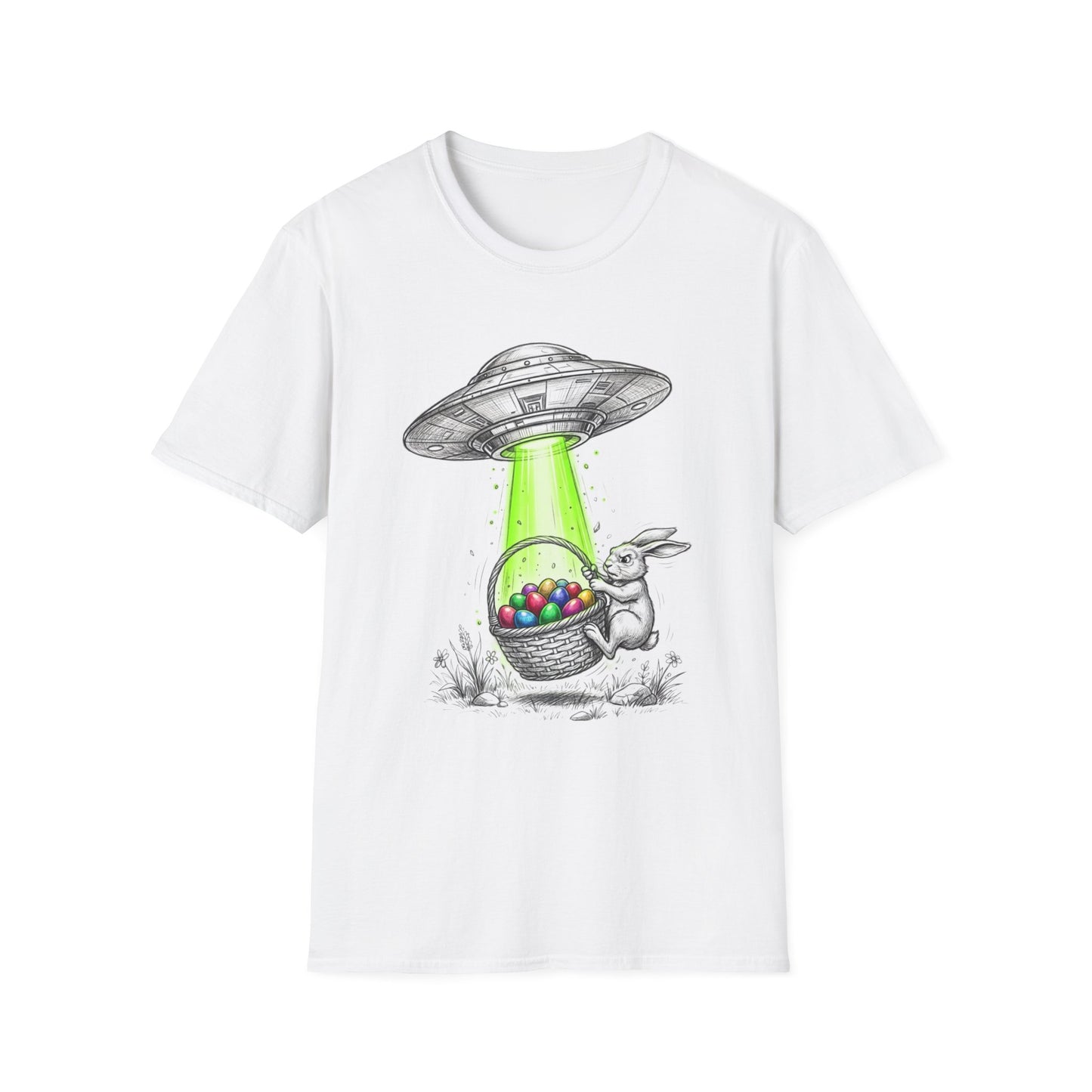 Alien Abduction Easter Bunny T-Shirt — UFO Beaming Candy Design