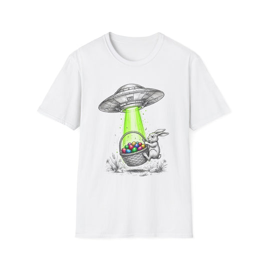 Alien Abduction Easter Bunny T-Shirt — UFO Beaming Candy Design