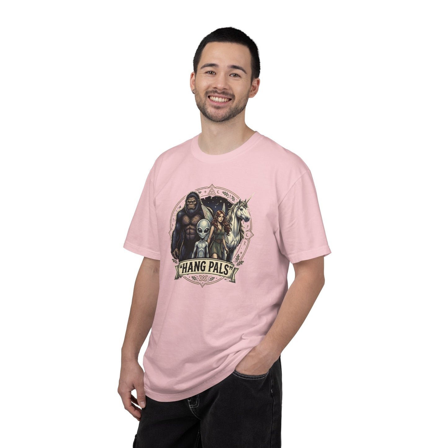 Hang Pals Graphic T-Shirt — Bigfoot, Alien & Unicorn Funny Crew Tee