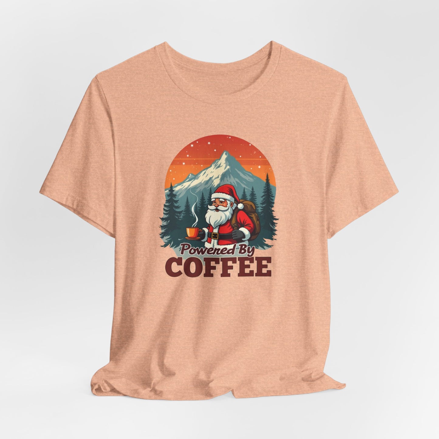 Coffee-Powered Santa T-Shirt — "Powered by Coffee" Holiday Tee