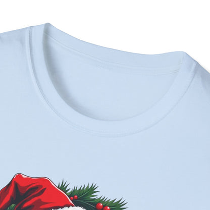 Christmas Wreath Bass Fishing T-Shirt — Santa Hat Fish Holiday Tee