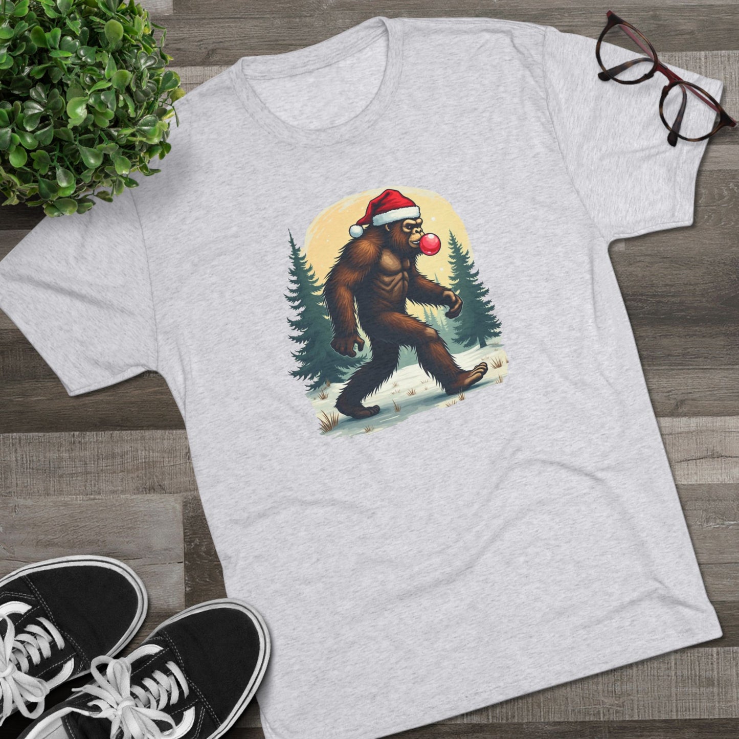 Christmas Bigfoot T-Shirt – Santa Hat Sasquatch Holiday Tee