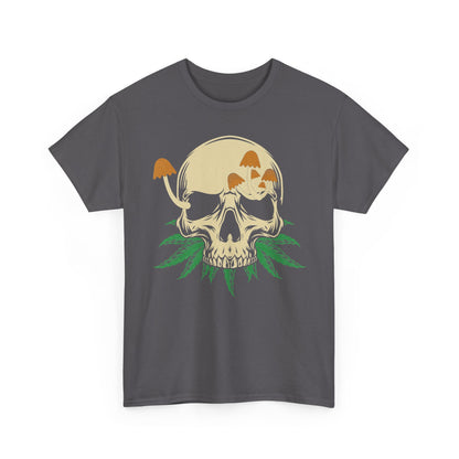Skull & Mushrooms Tee — Vintage Gothic Skull with Fungi and Leaves