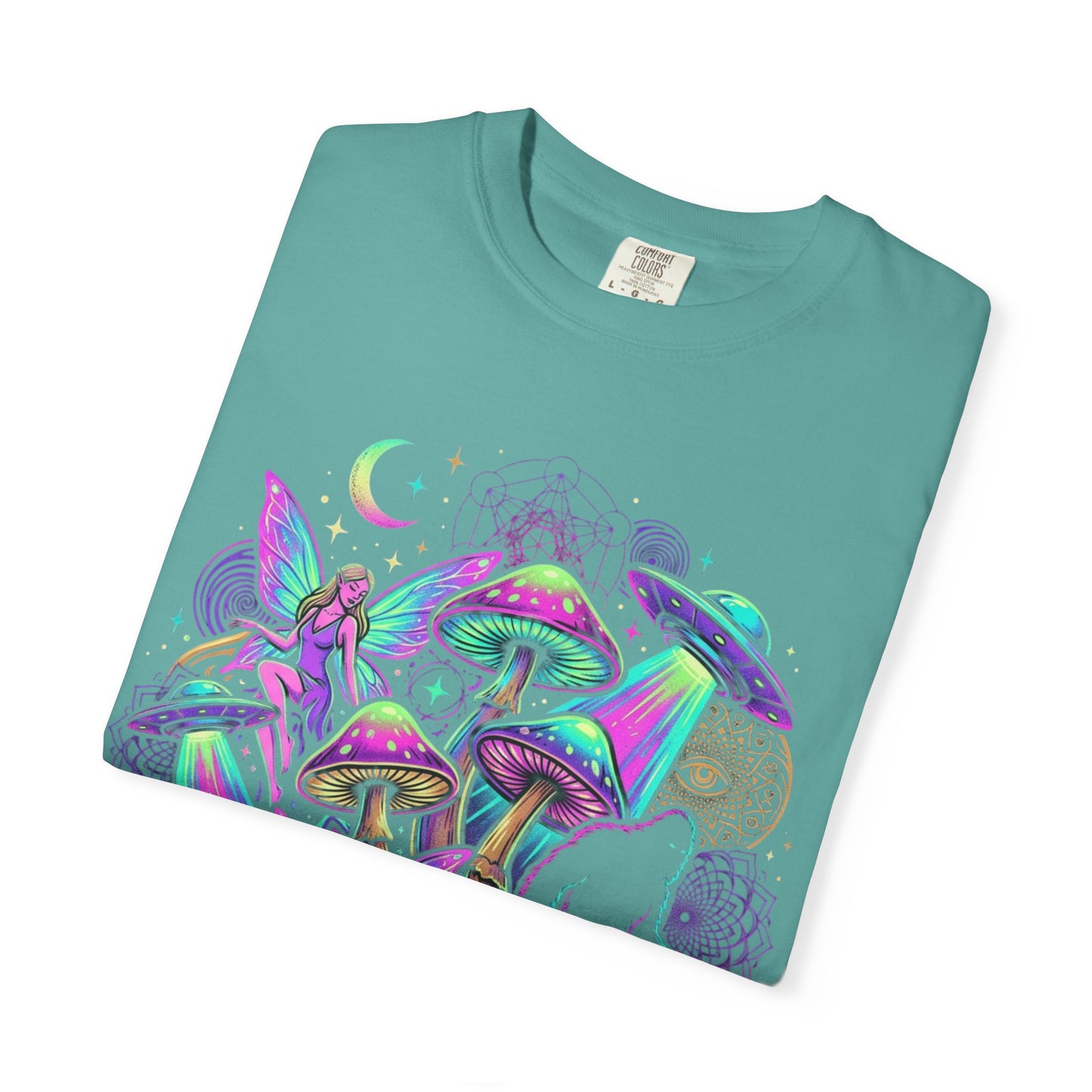 Psychedelic Mushroom Graphic T-Shirt — Neon Space Trippy Art