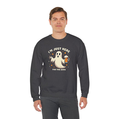 Halloween Ghost Sweatshirt — "I'm Just Here for the Boos" Cozy Crewneck