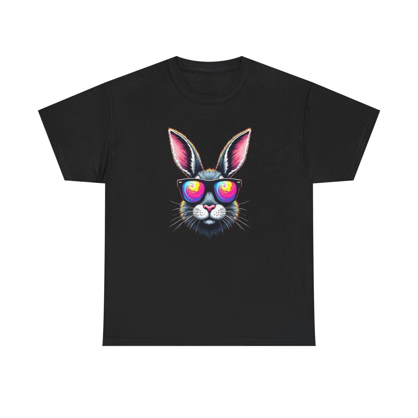 Bunny with Heart Sunglasses Tee — Retro Neon Rabbit Graphic T-Shirt