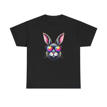 Bunny with Heart Sunglasses Tee — Retro Neon Rabbit Graphic T-Shirt