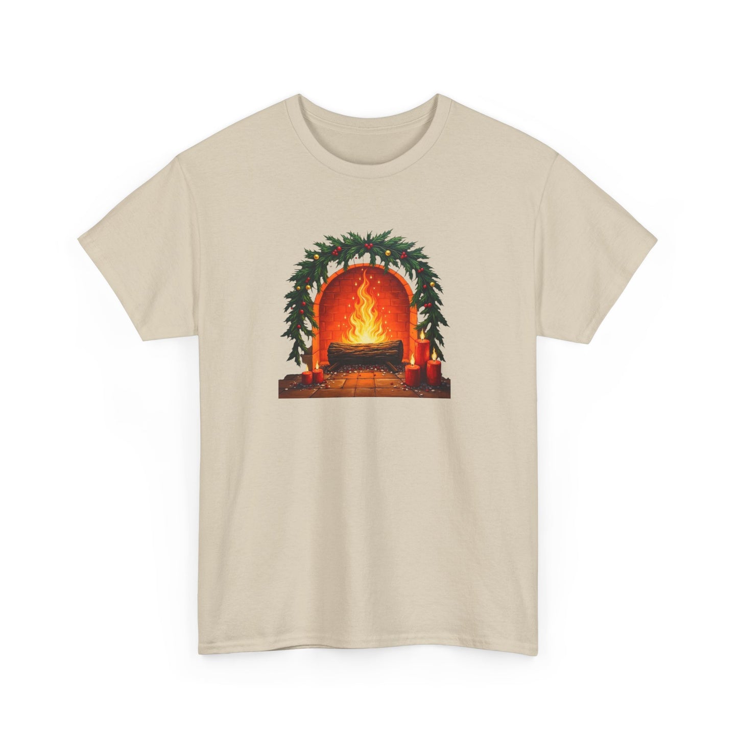 Cozy Holiday Fireplace T-Shirt — Vintage Log Fire Christmas Tee