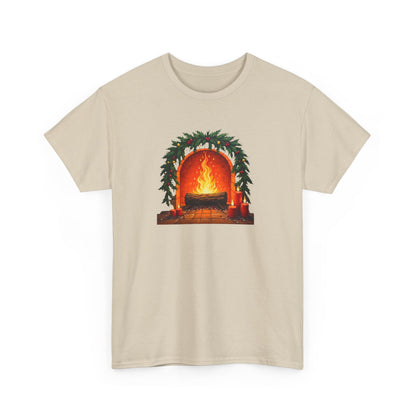 Cozy Holiday Fireplace T-Shirt — Vintage Log Fire Christmas Tee