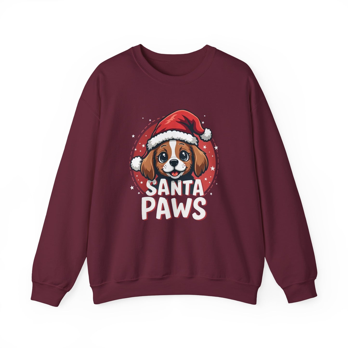 Christmas Dog Sweatshirt — "Santa Paws" Cute Puppy Holiday Crewneck