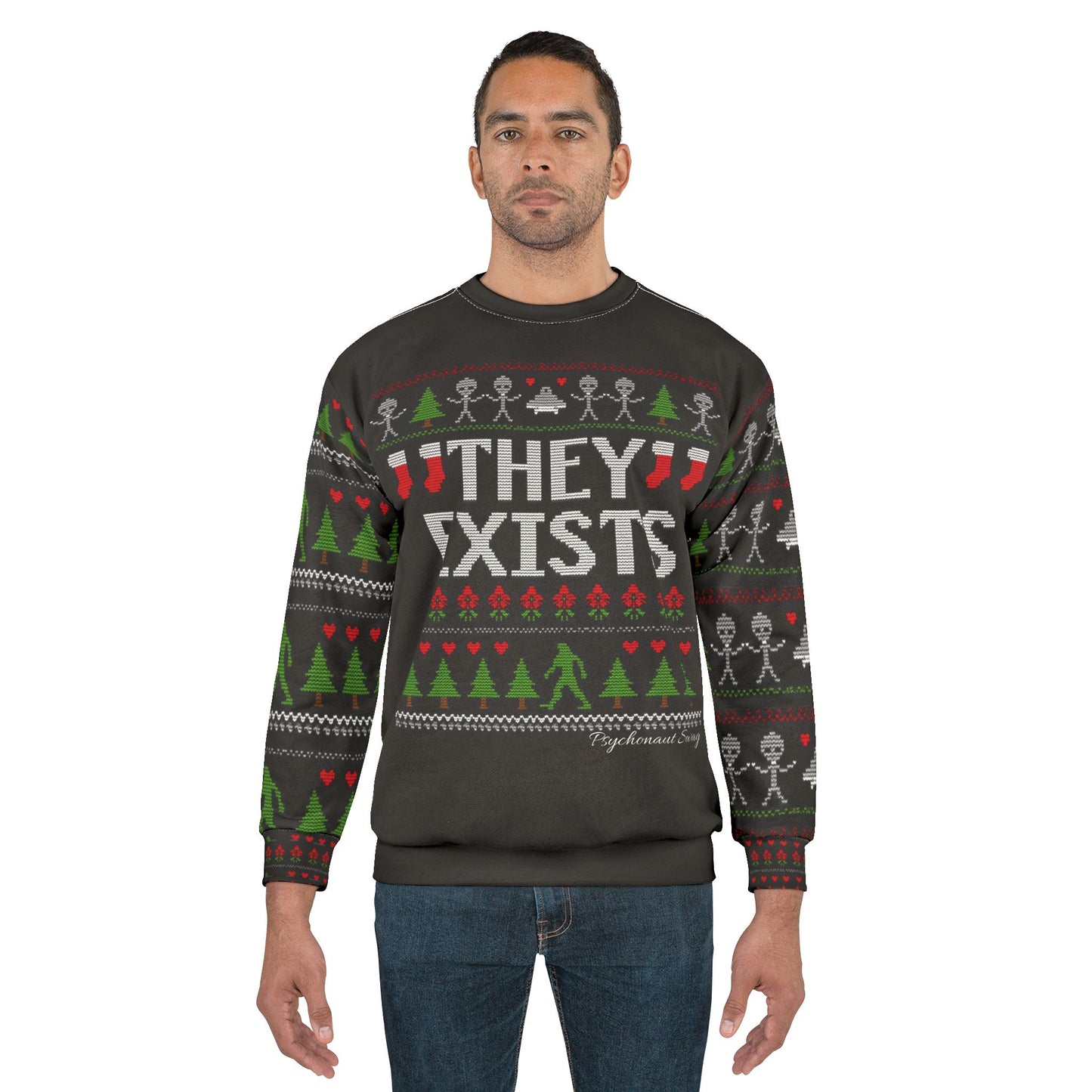 They Exist Ugly Christmas Sweatshirt — Skeletal Holiday Knit Design