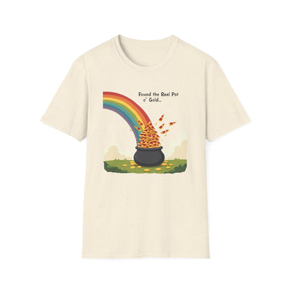 T‑Shirt — "Found the Real Pot of Gold" Rainbow & Leprechaun Cat Graphic