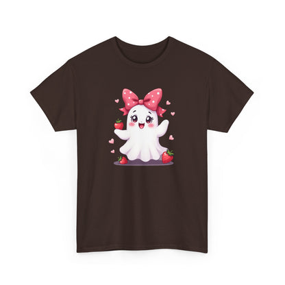 Cute Ghost Strawberry Unisex Tee, Perfect for Halloween, Gift, Casual Wear, Festival Shirt, Summer Vibes, Kawaii Apparel