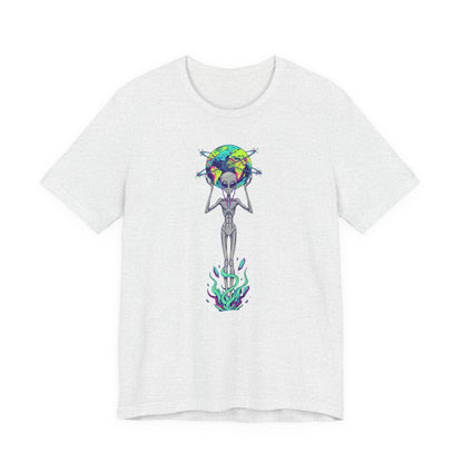 Alien Holding Earth Graphic Tee — Cosmic Sci‑Fi Alien Shirt