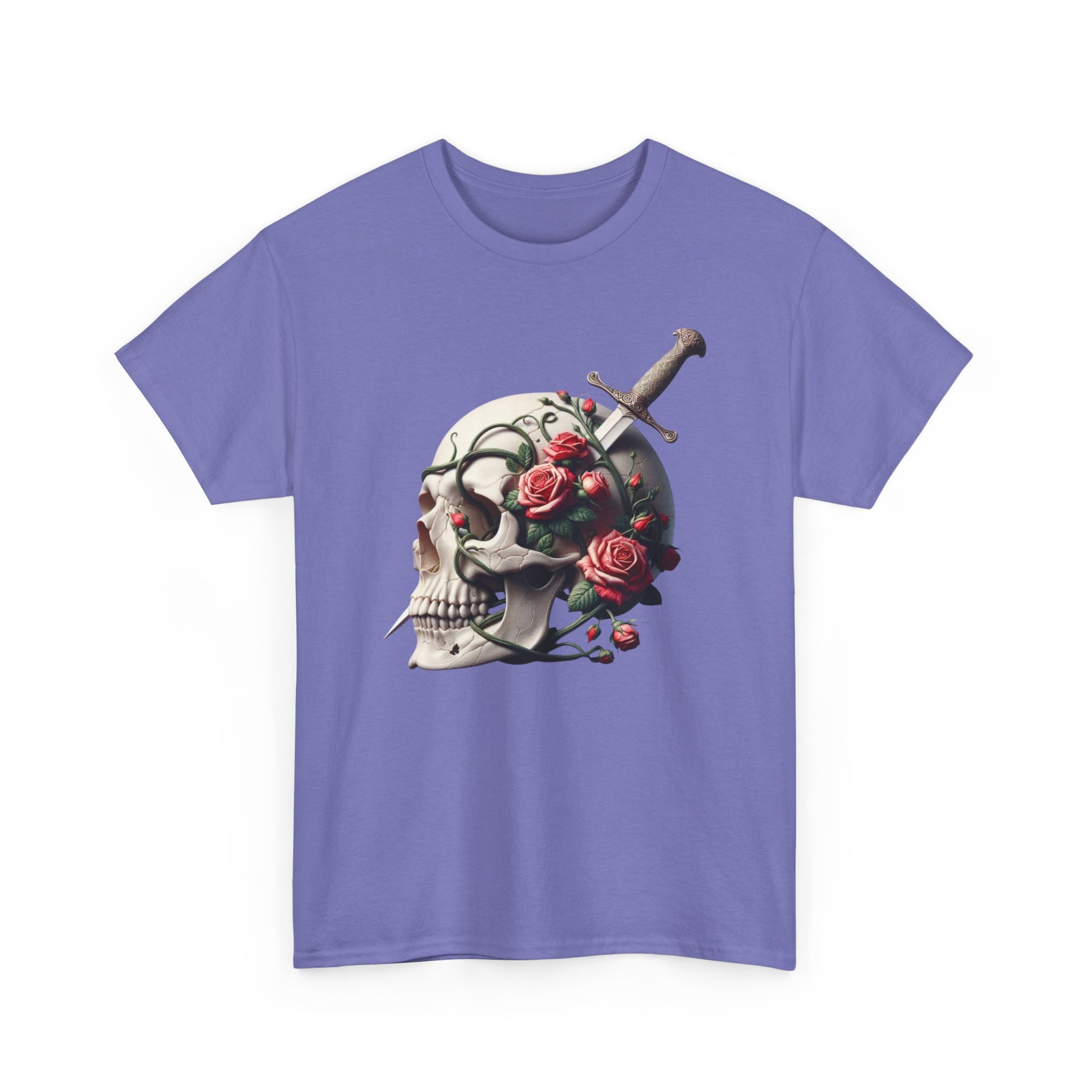 Skull & Roses Unisex Heavy Cotton Tee - Edgy Graphic T-Shirt for Alternative Fashion - Psychonaut Swag