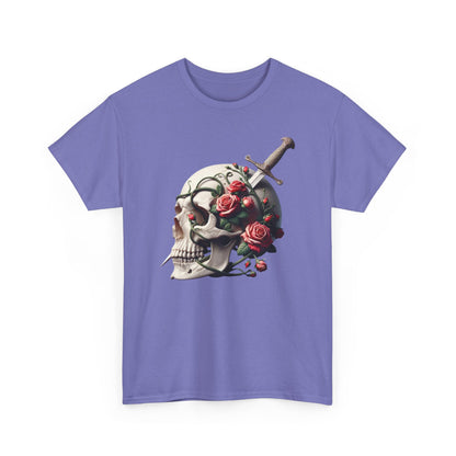 Skull & Roses Unisex Heavy Cotton Tee - Edgy Graphic T-Shirt for Alternative Fashion - Psychonaut Swag