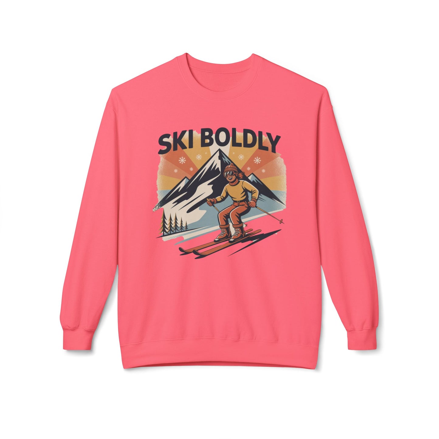 Ski Boldly Crewneck Sweatshirt – Vintage Mountain Skiing Graphic
