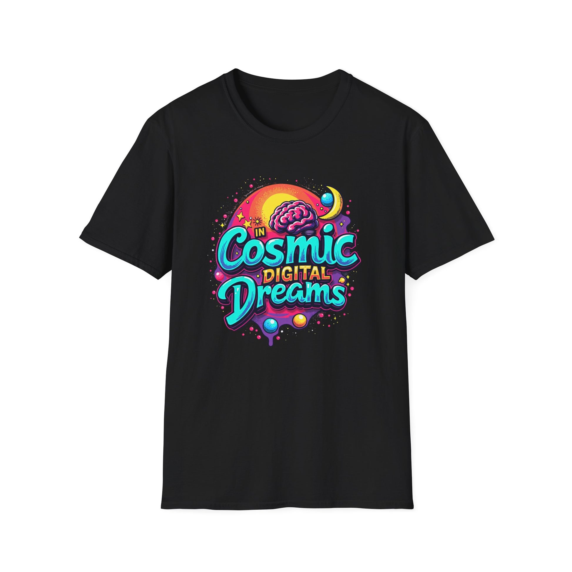 Cosmic Digital Dreams Unisex Softstyle T-Shirt - Vibrant Space-Inspired Design - Psychonaut Swag