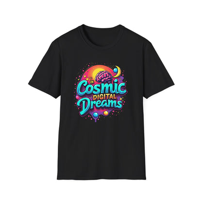 Cosmic Digital Dreams Unisex Softstyle T-Shirt - Vibrant Space-Inspired Design - Psychonaut Swag