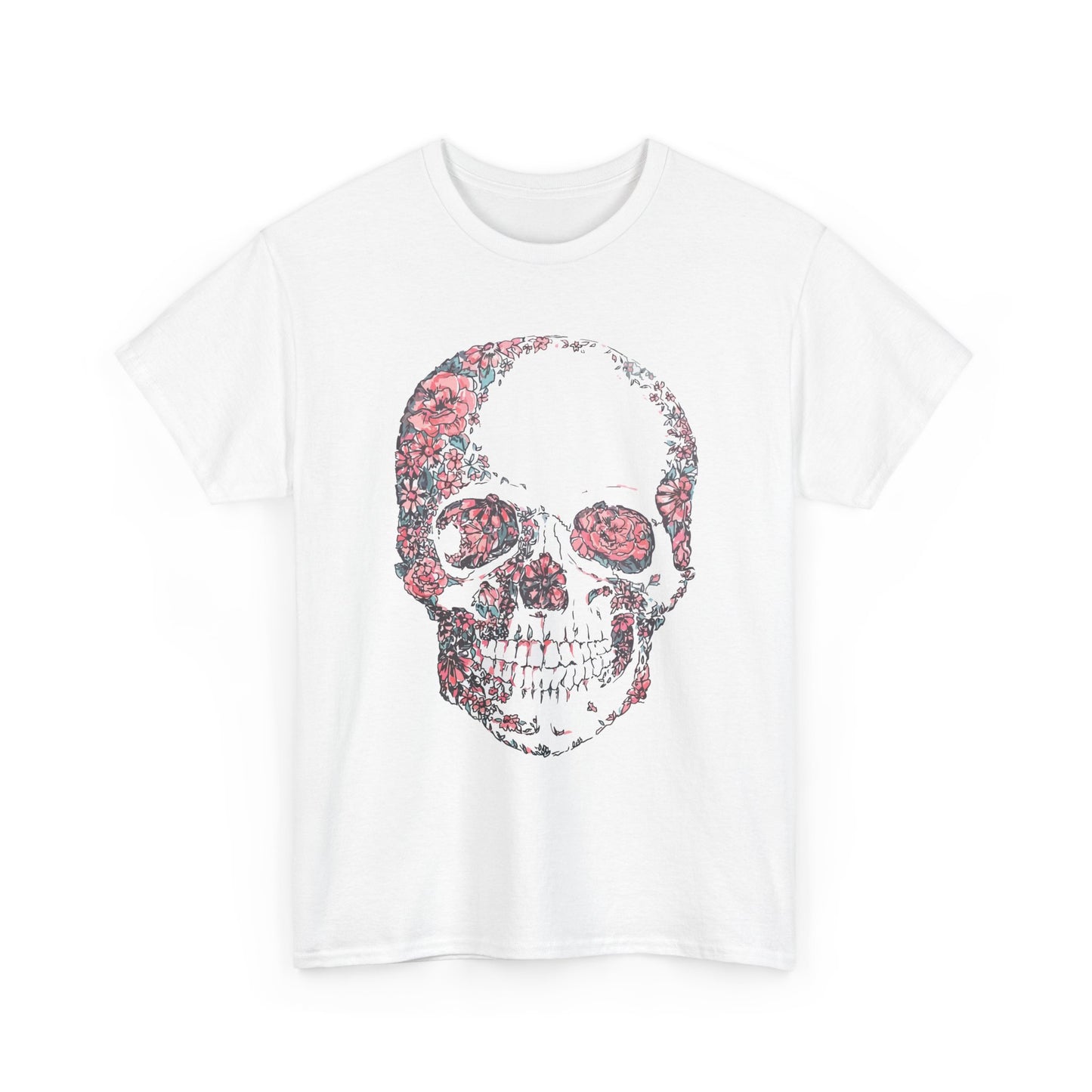 Sketched Floral Skull Tee — Vintage Gothic Skull T-Shirt