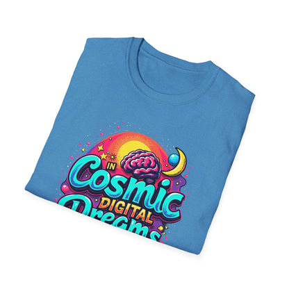 Cosmic Digital Dreams Unisex Softstyle T-Shirt - Vibrant Space-Inspired Design - Psychonaut Swag