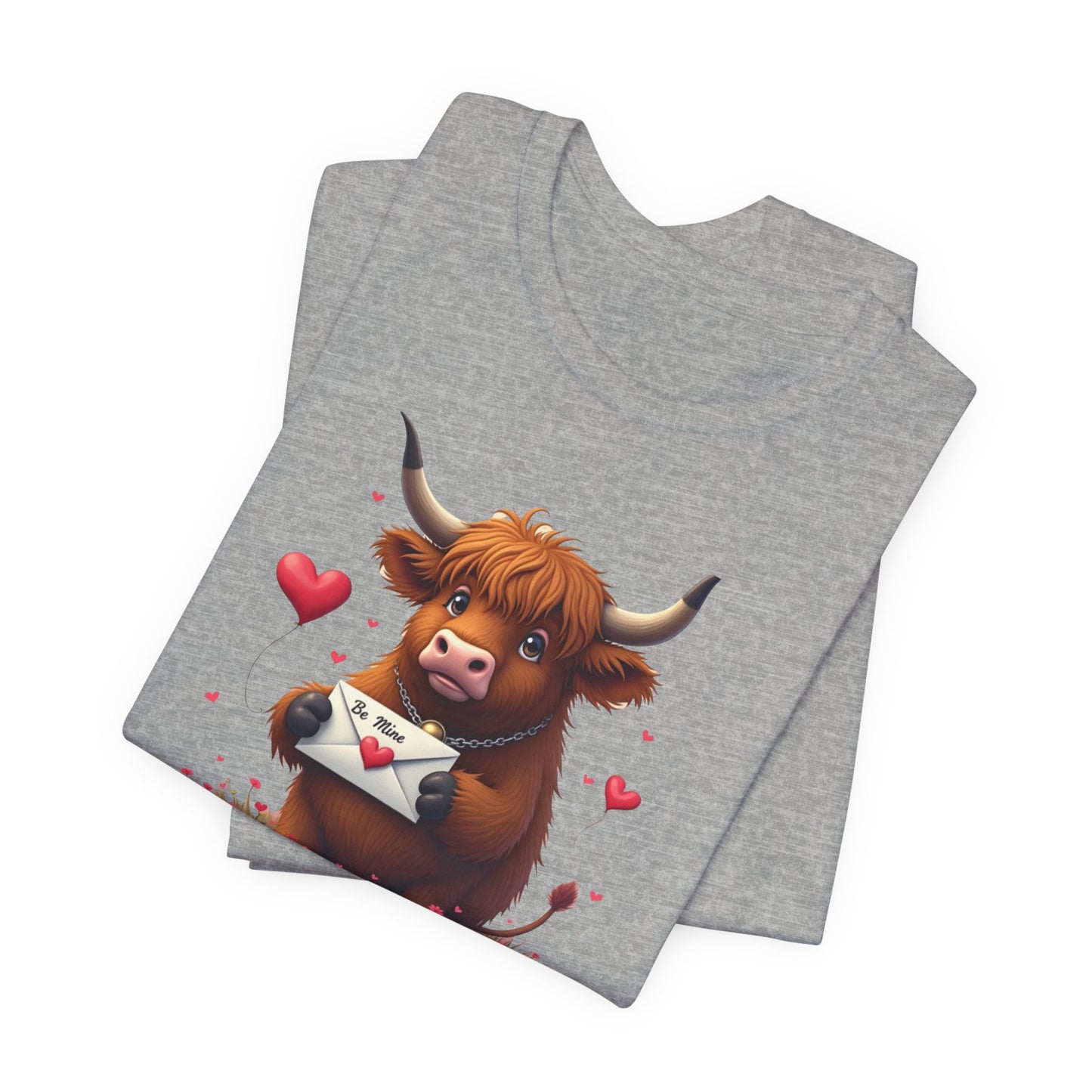 Valentine Highland Cow Tee — Cute Love Letter Bull Shirt
