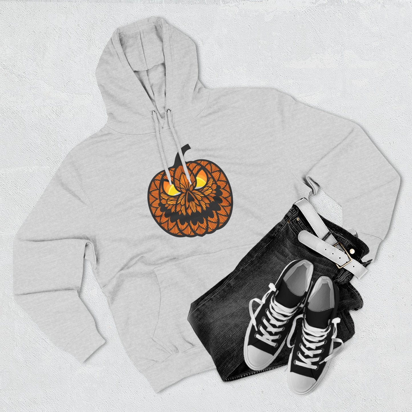 Pumpkin Mandala Hoodie — Halloween Jack-O'-Lantern Fleece Pullover