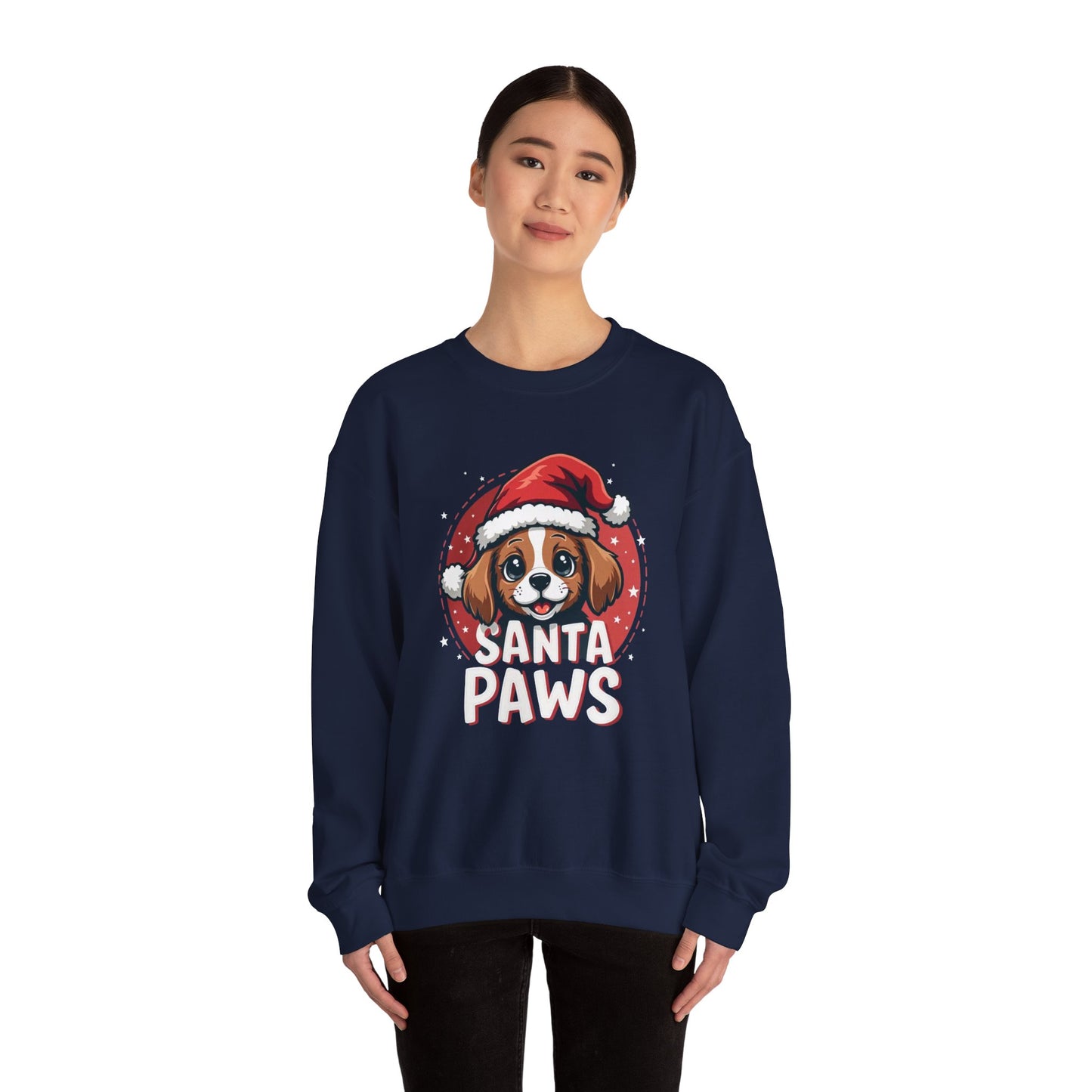 Christmas Dog Sweatshirt — "Santa Paws" Cute Puppy Holiday Crewneck