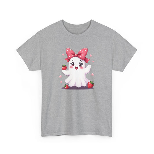 Cute Ghost Strawberry Unisex Tee, Perfect for Halloween, Gift, Casual Wear, Festival Shirt, Summer Vibes, Kawaii Apparel