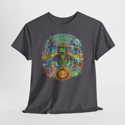 Psychedelic Monsters Halloween Tee — Spooky Pumpkin and Sasquatch Horror Graphic T-Shirt