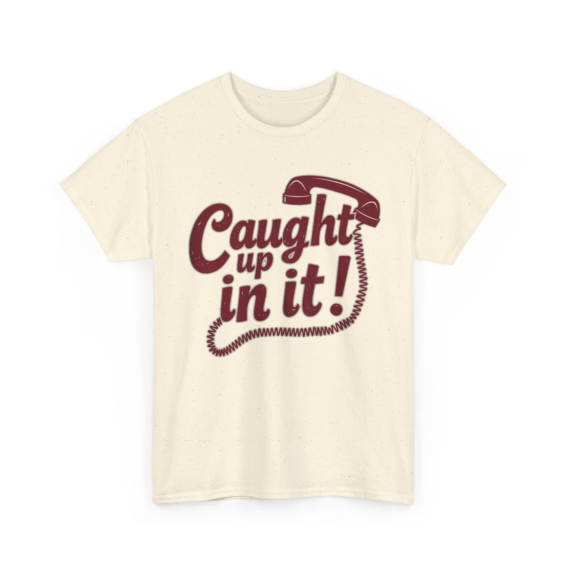 Caught Up in It, Phone chord, Unisex Heavy Cotton Tee, Vintage Phone Graphic T-Shirt, Casual Daily Wear, Fun Gift for Friends, Trendy White Tee - Psychonaut Swag