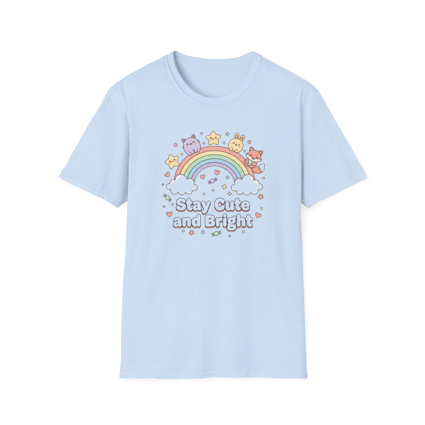 Stay Cute and Bright Rainbow T-Shirt — Kawaii Animal Graphic Tee