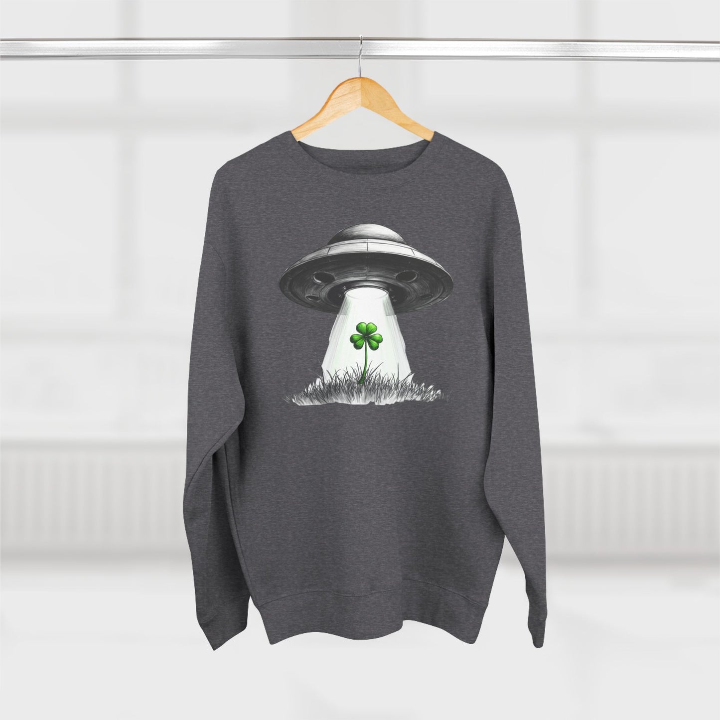 St. Patrick’s UFO Clover Sweatshirt — Alien Abduction Shamrock Crewneck