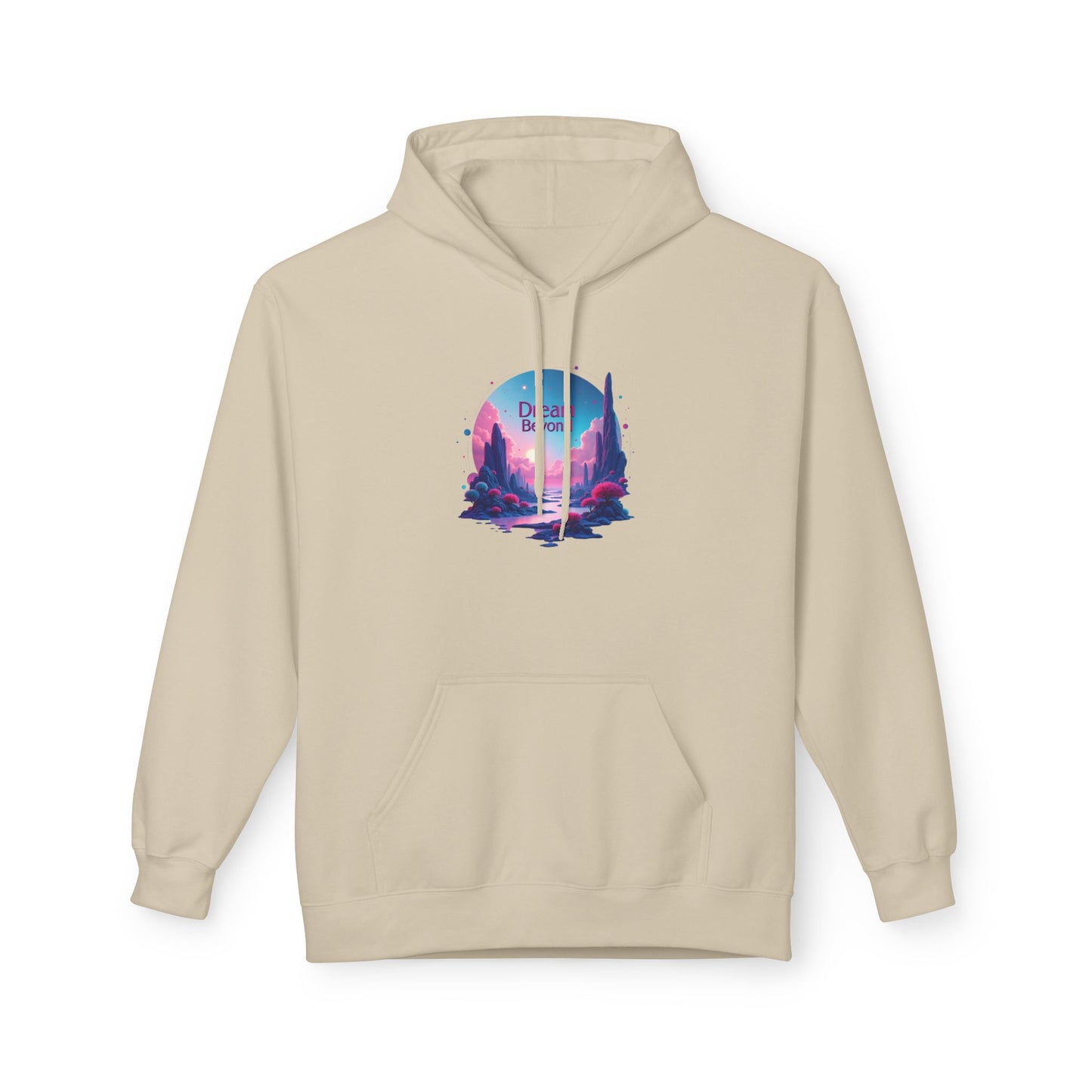 Retro Vaporwave Nature Hoodie — Neon Sunset Cityscape Graphic
