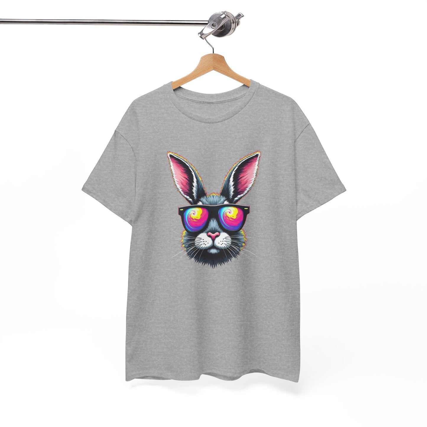 Bunny with Heart Sunglasses Tee — Retro Neon Rabbit Graphic T-Shirt