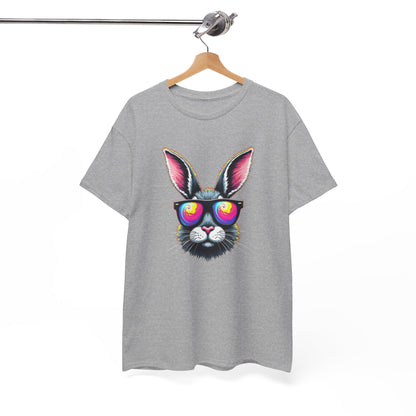 Bunny with Heart Sunglasses Tee — Retro Neon Rabbit Graphic T-Shirt