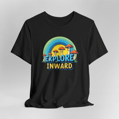 Explore Inward T-Shirt — Retro Mushroom Rainbow Graphic Tee